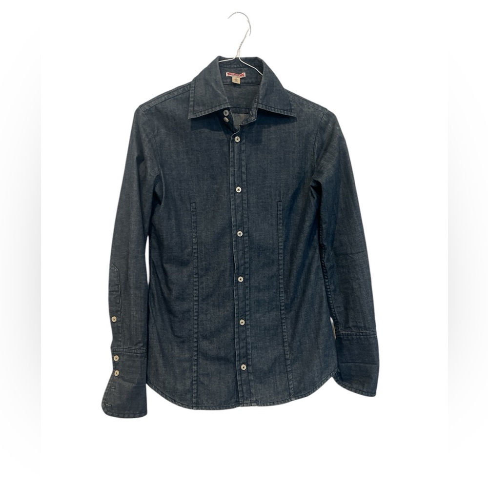 True Religion Women’s Button Up Denim Shirt Long Sleeve Size Medium Blue Western